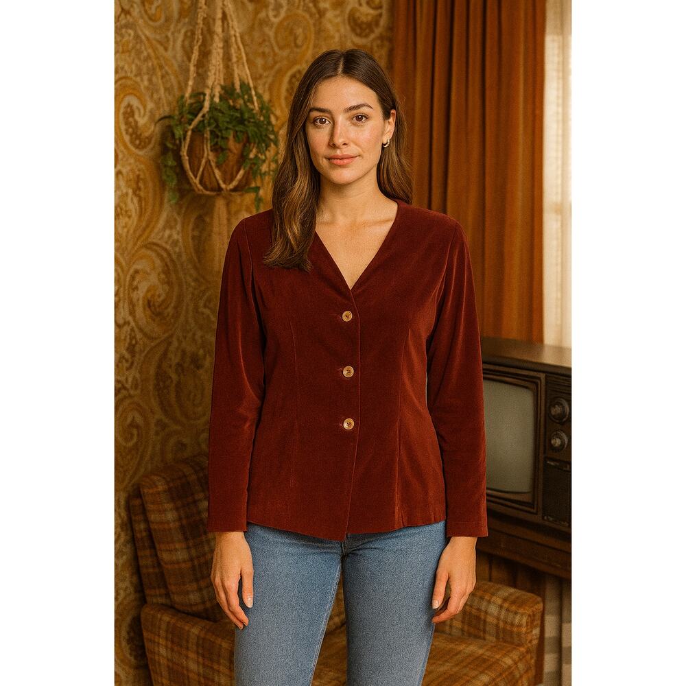 That 70's Show Beatles Woodstock Button Up Sueded Burnt Red Blazer Jacket